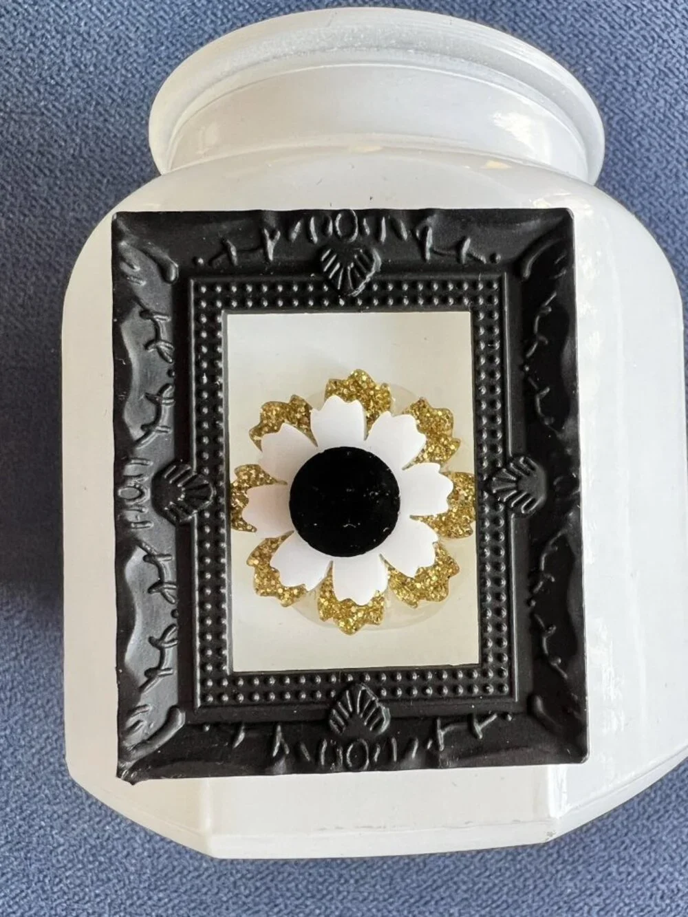 White Milk Glass Vanity Jar One-Of-A-Kind Black Gold Handcrafted 6